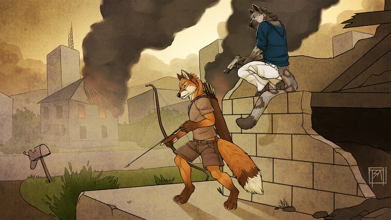 Anthropomorphic Fox and Wolf