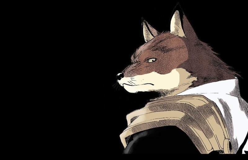 Anthropomorphic Fox Character — Black, Dramatic, Manga, White Shirt
