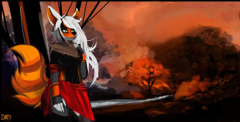 Anthropomorphic Fox Character — Orange, Dramatic, Sunset