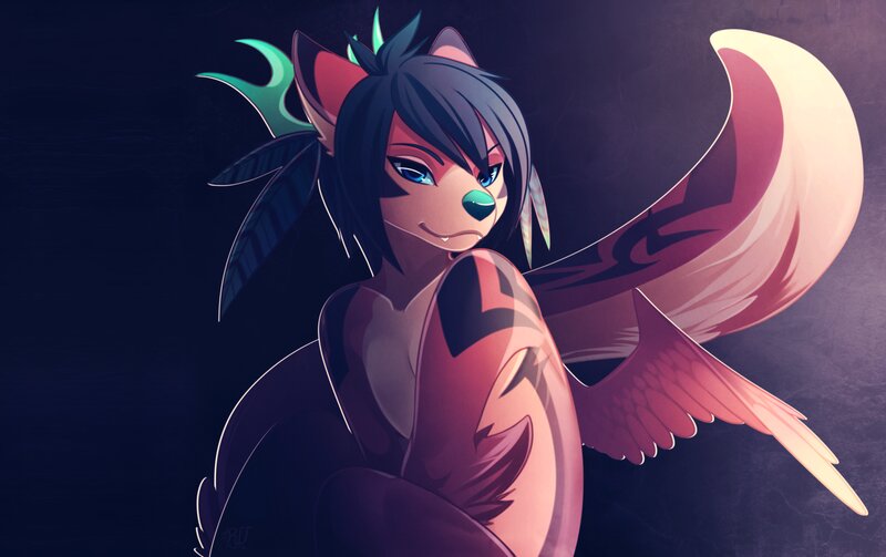 Anthropomorphic Fox Character — Purple, Dramatic, Night, Digital Art