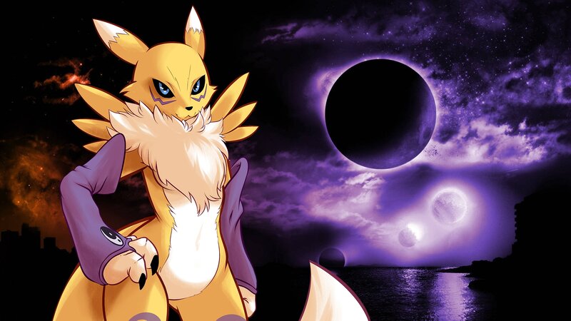 Anthropomorphic Fox Character — Purple, Dramatic, Night
