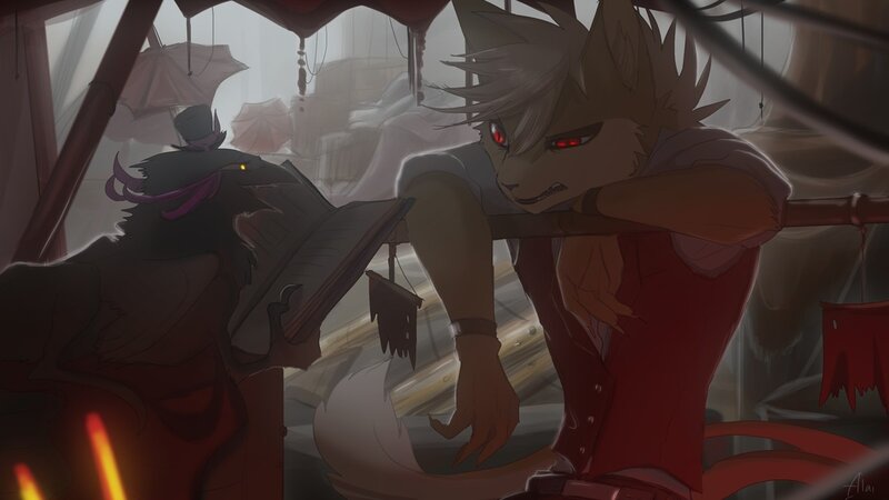 Anthropomorphic Fox Character — Red, Dramatic, Digital Art
