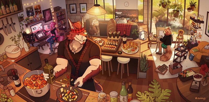 Anthropomorphic Fox Cooking