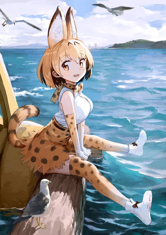 Anthropomorphic Fox Girl — Blue, Serene, Afternoon