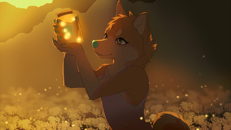 Anthropomorphic Fox Holding Jar
