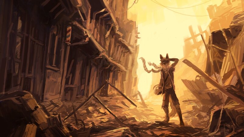 Anthropomorphic Fox in Ruins