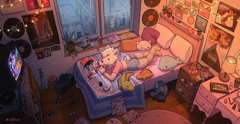 Anthropomorphic Fox on Bed