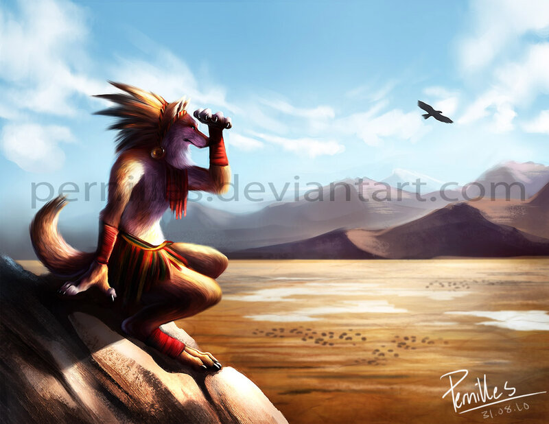Anthropomorphic Fox on Rock