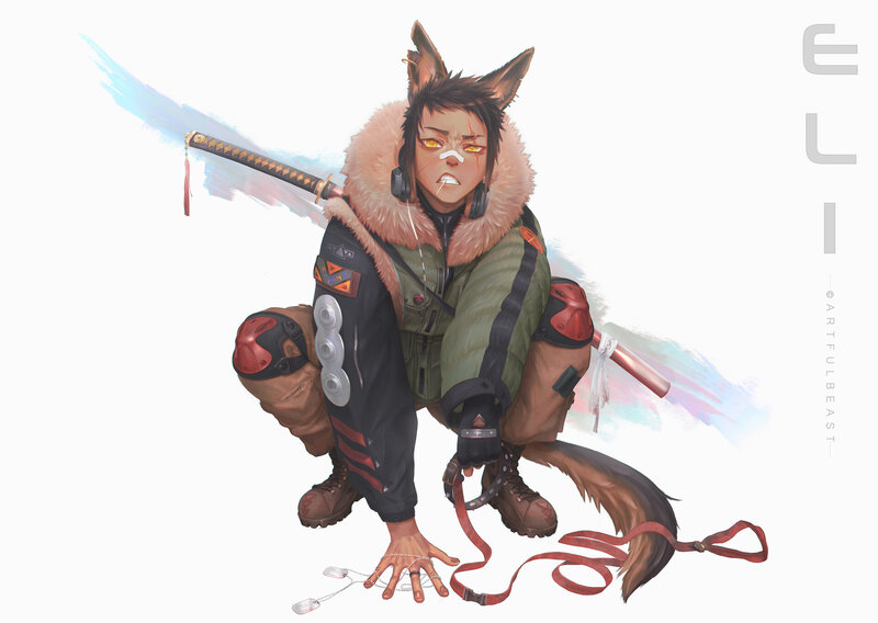 Anthropomorphic Fox Warrior — Green, Determined