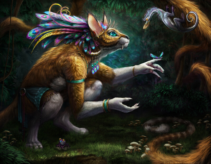 Anthropomorphic Fox with Feathers