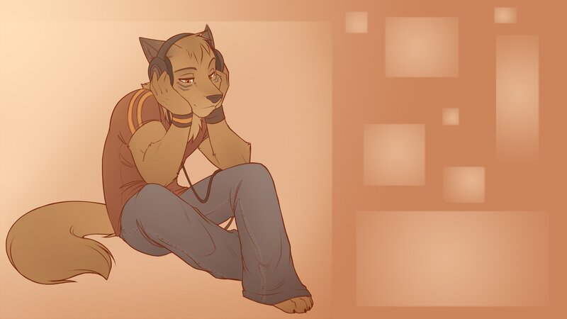 Anthropomorphic Fox with Headphones — Brown