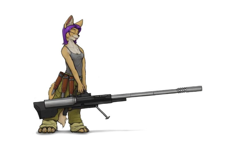 anthropomorphic fox with sniper rifle