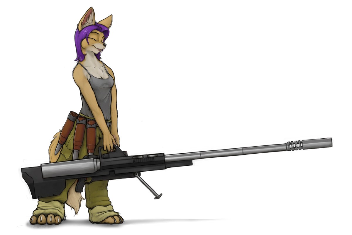 anthropomorphic fox with sniper rifle