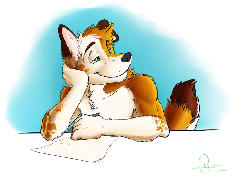 anthropomorphic fox writing