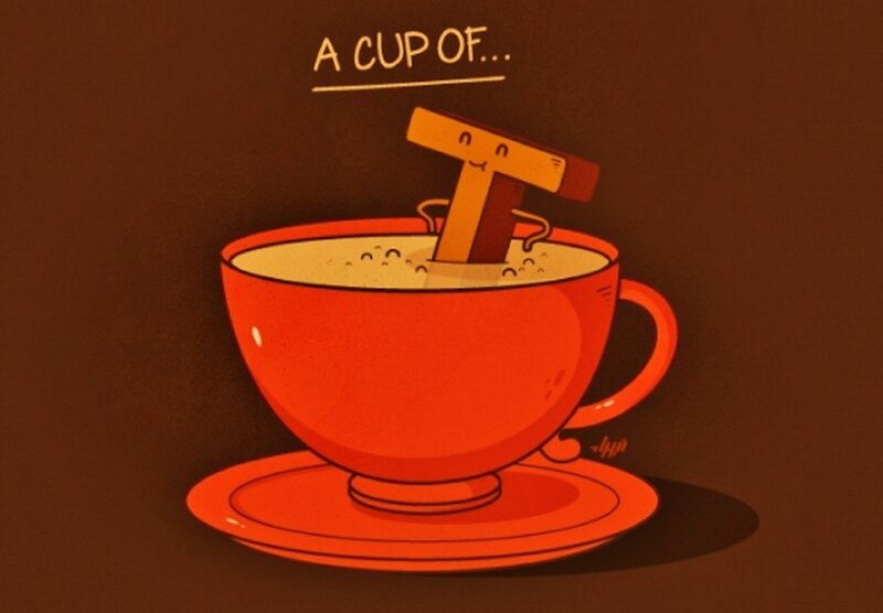 Anthropomorphic Letter T in Cup