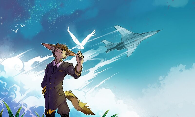 anthropomorphic pilot with jet