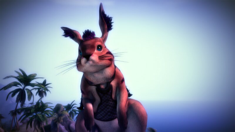 Anthropomorphic Rabbit — Blue, Serene