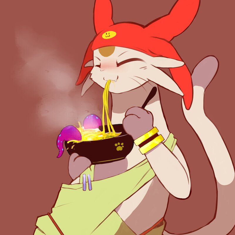 Anthropomorphic Rabbit Eating Noodles
