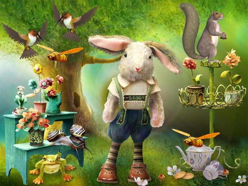 Anthropomorphic Rabbit — Green, Whimsical