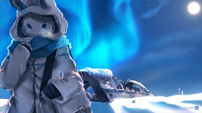 Anthropomorphic Rabbit in Snow — Blue