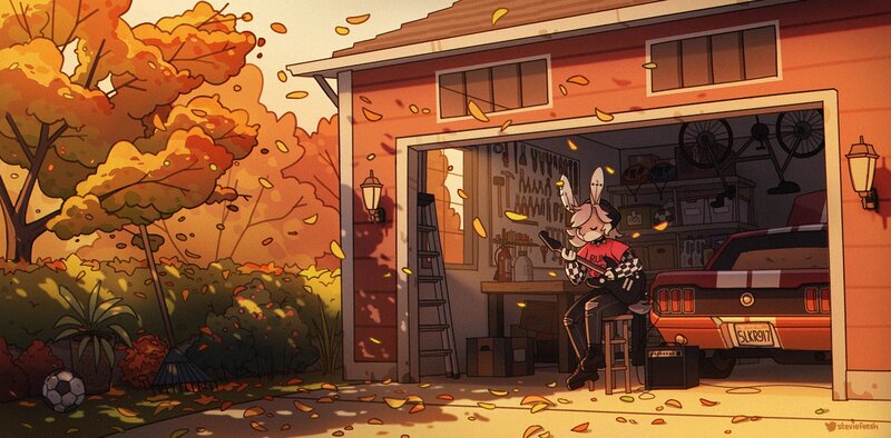 Anthropomorphic Rabbit Playing Guitar