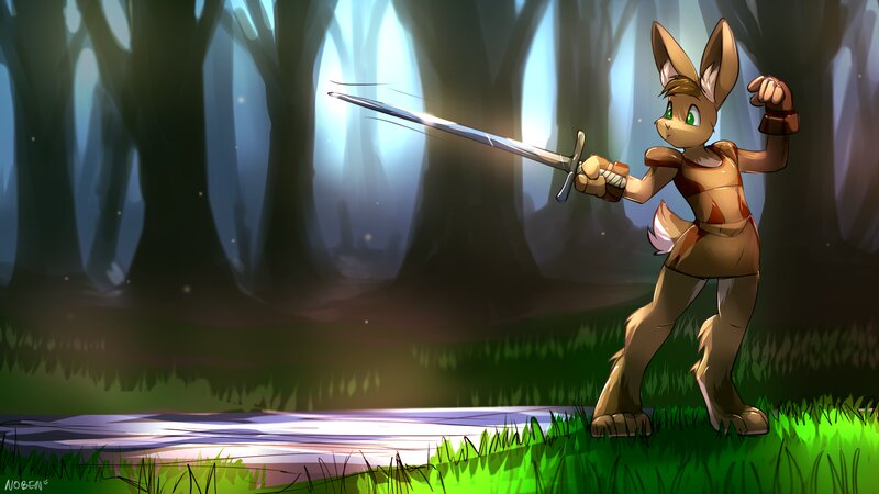 Anthropomorphic Rabbit Warrior — Green, Dramatic