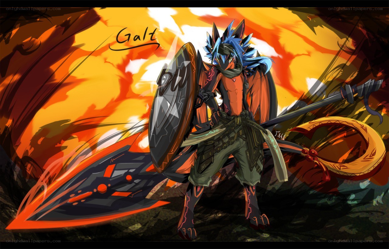 anthropomorphic warrior with sword and shield