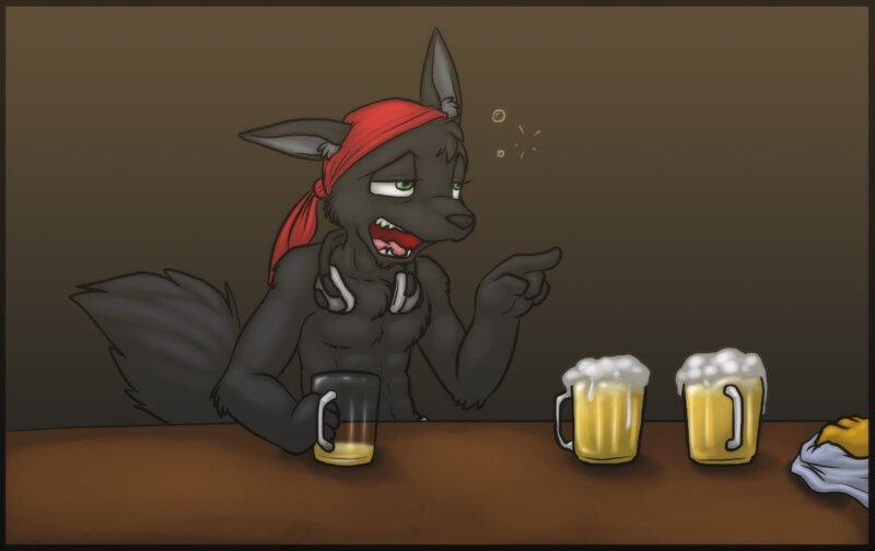 Anthropomorphic Wolf at Bar