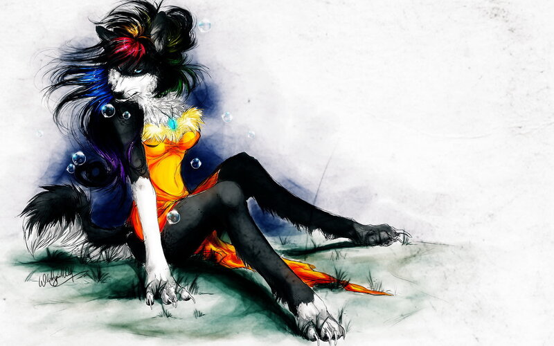 Anthropomorphic Wolf Character — Black, Calm