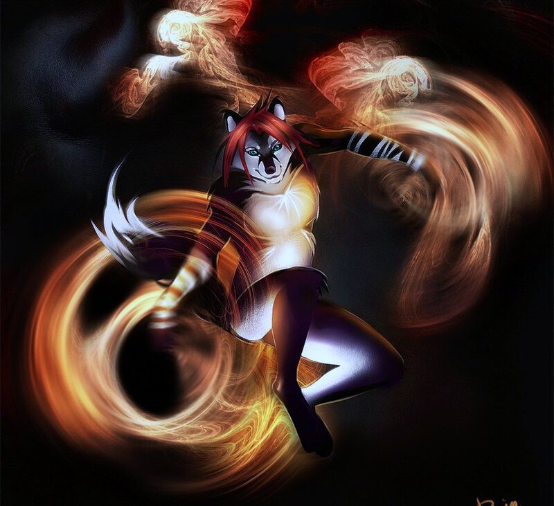 Anthropomorphic Wolf Character — Black, Dramatic