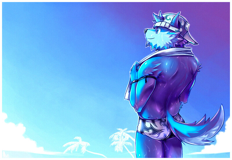 Anthropomorphic Wolf Character — Blue, Serene