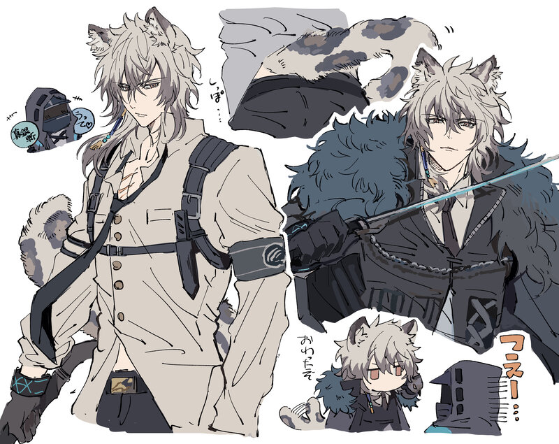 Anthropomorphic Wolf Character — Gray, Dramatic, Manga