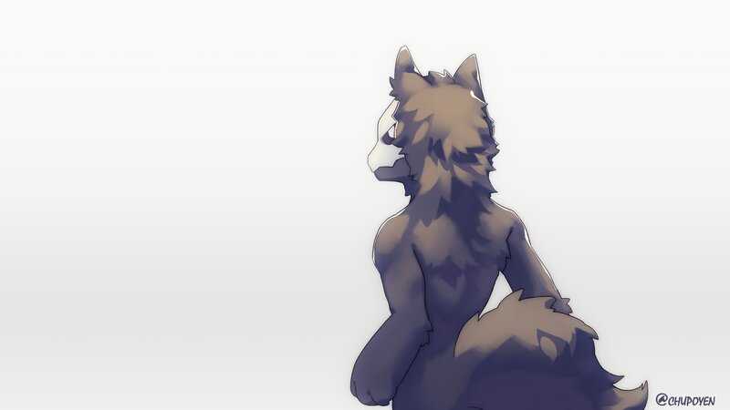 Anthropomorphic Wolf Character — Gray, Neutral, Digital Art, White Background