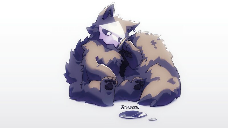 Anthropomorphic Wolf Character — Purple, Calm