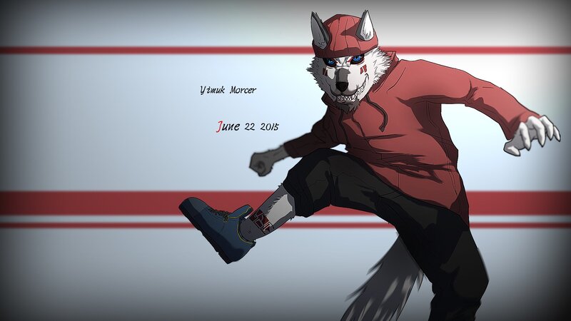 Anthropomorphic Wolf Character — Red, Dynamic