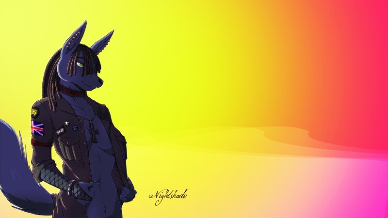 Anthropomorphic Wolf Character — Yellow, Calm, Sunset