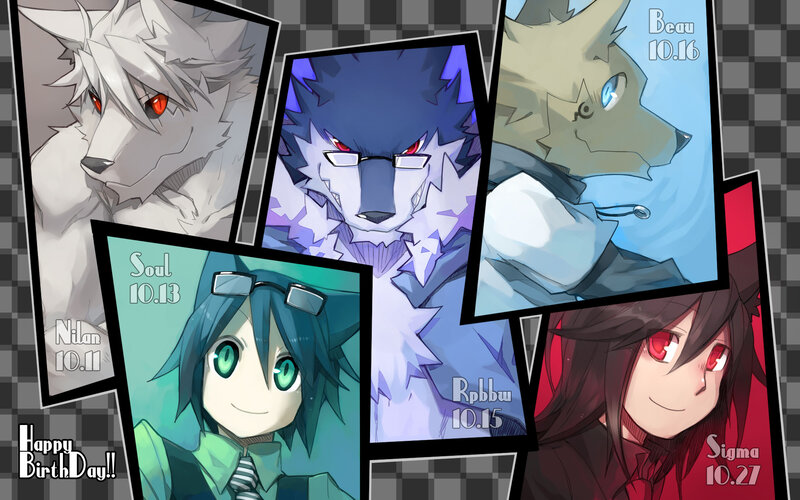 Anthropomorphic Wolf Characters — Blue, Celebratory