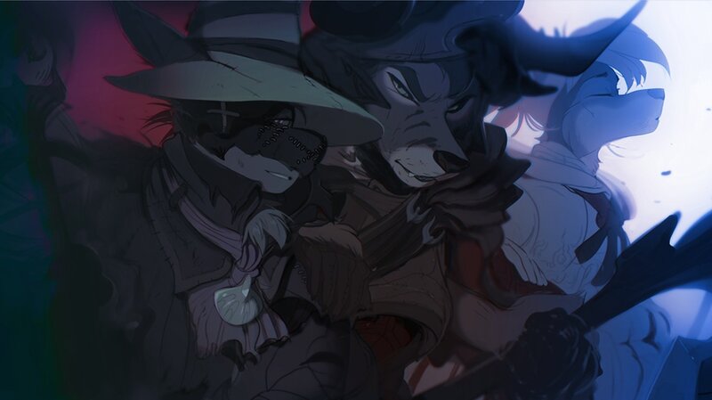 Anthropomorphic Wolf Characters — Blue, Dramatic