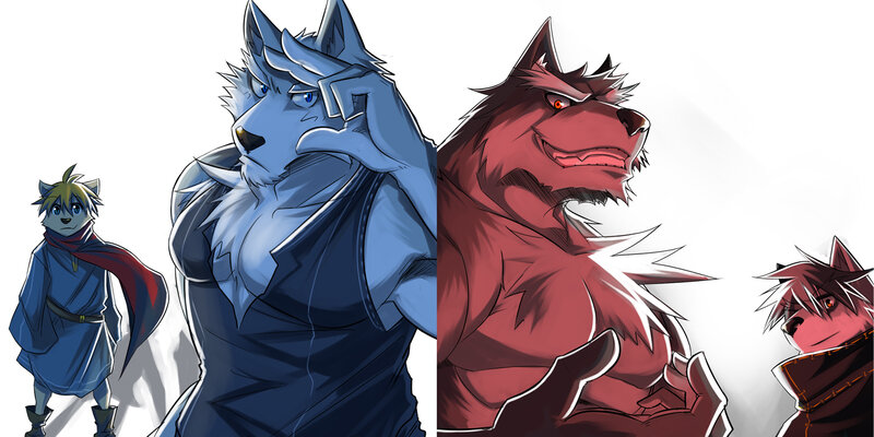 Anthropomorphic Wolf Characters — Blue