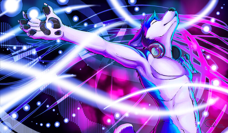anthropomorphic wolf dancing