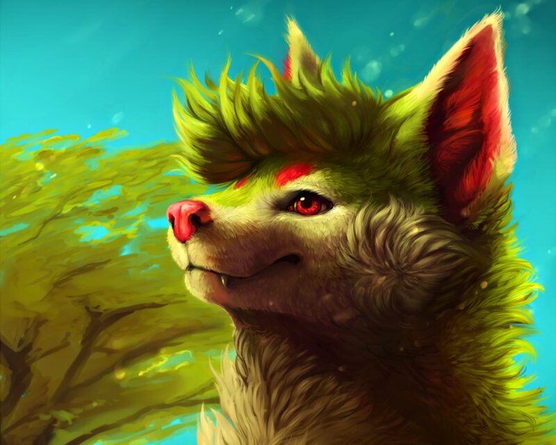 Anthropomorphic Wolf — Green, Serene