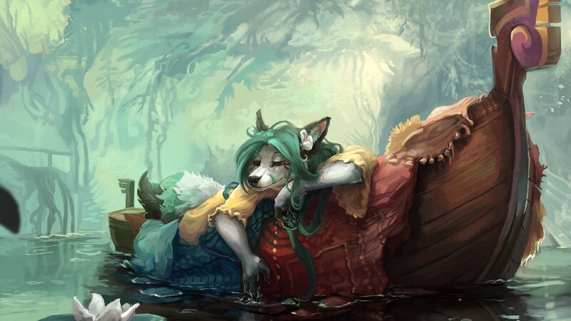 Anthropomorphic Wolf in Boat