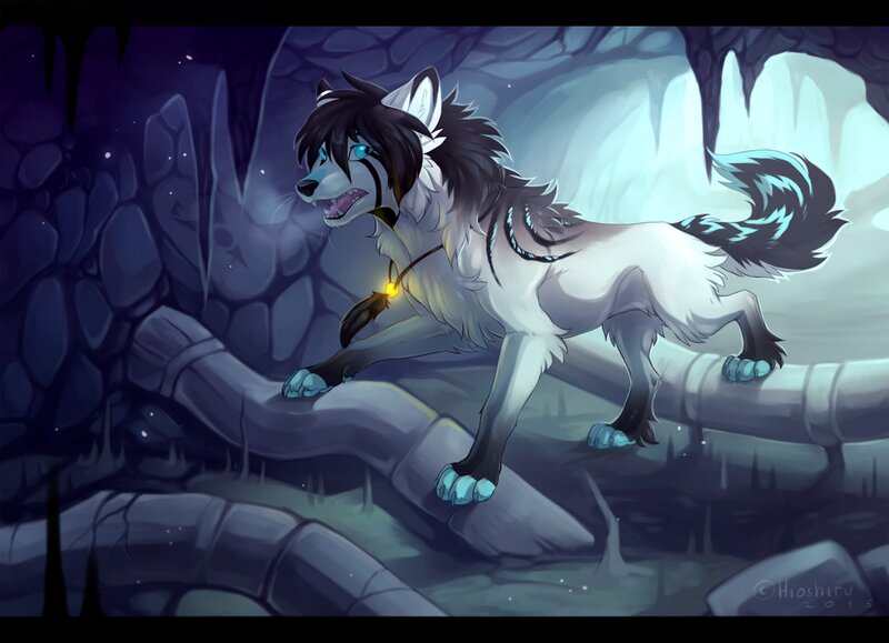 Anthropomorphic Wolf in Cave