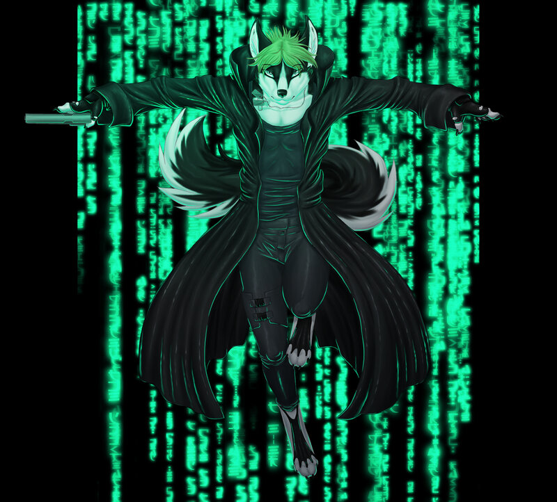 anthropomorphic wolf in matrix