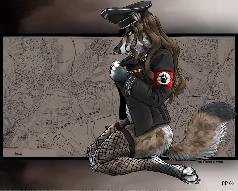 anthropomorphic wolf in military uniform