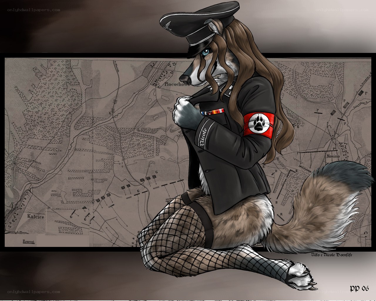 anthropomorphic wolf in military uniform