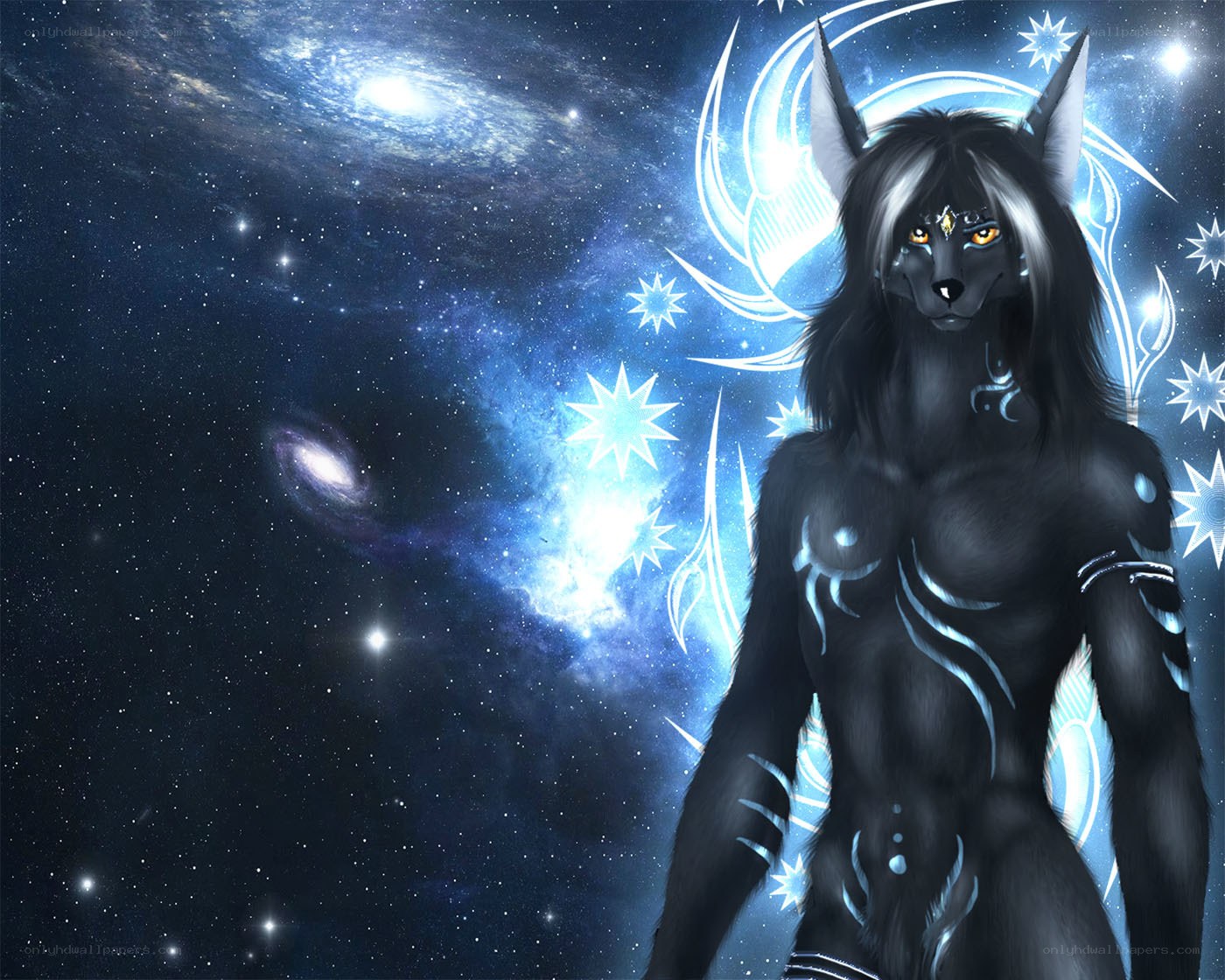 anthropomorphic wolf in space