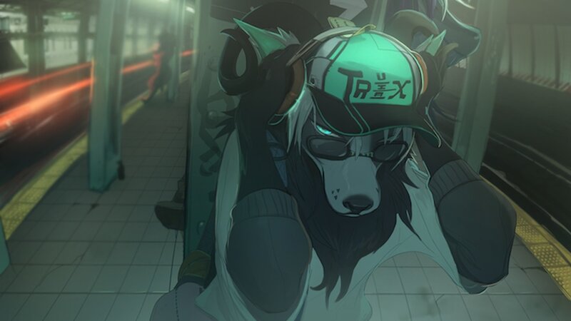Anthropomorphic Wolf in Subway
