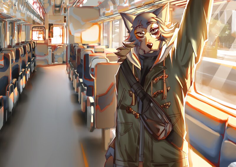 Anthropomorphic Wolf on Train