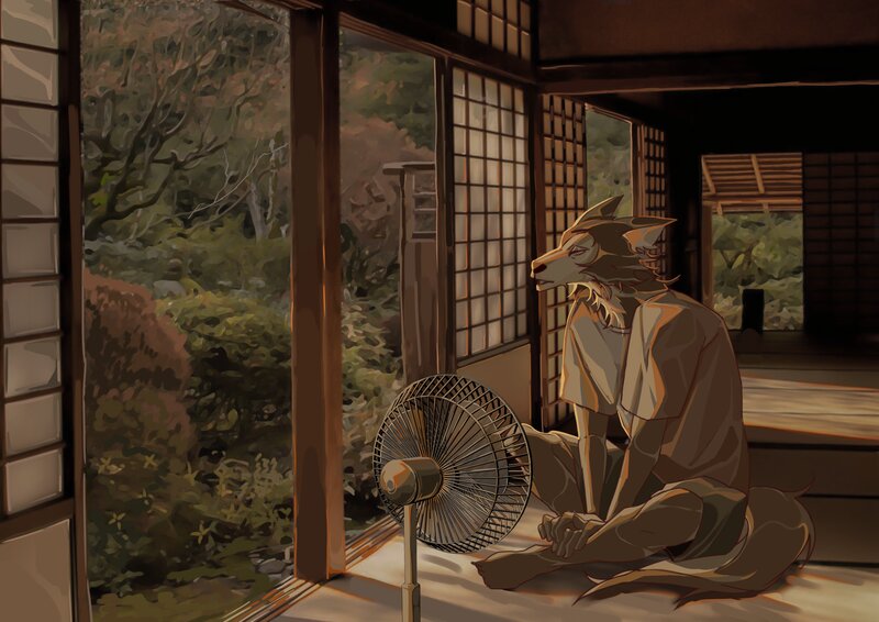 Anthropomorphic Wolf Sitting — Brown